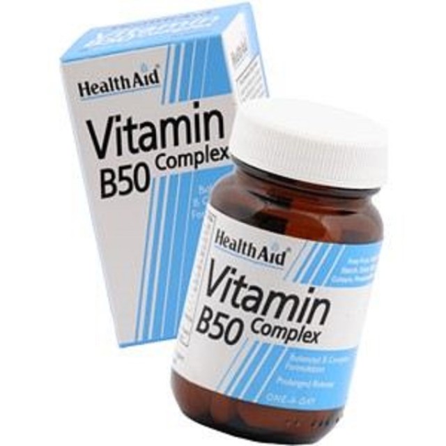 HEALTH AID Vitamin B 50 Complex Συμπλήρωμα Διατροφής για Ενίσχυση του Μεταβολισμού & την Υγεία του Νευρικού Συστήματος, 30tabs