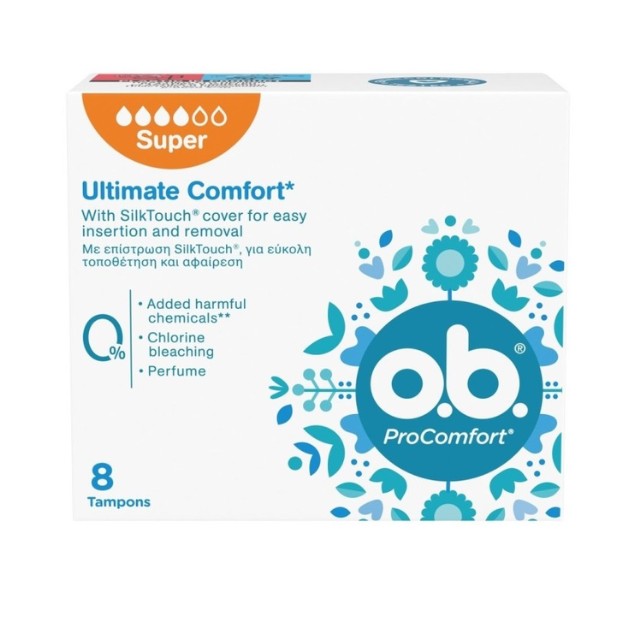 O.B. ProComfort Curved Grooves Super Ταμπόν Μεγάλης Ροής 8τεμ