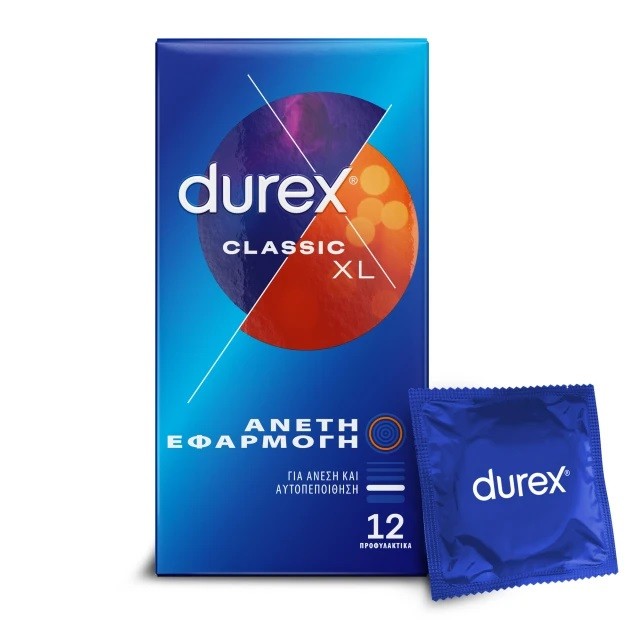 Durex Classic XL, Προφυλακτικά Από Φυσικό Ελαστικό Latex Με Άνετη Εφαρμογή Για Άνεση & Αυτοπεποίθηση, 12τμχ