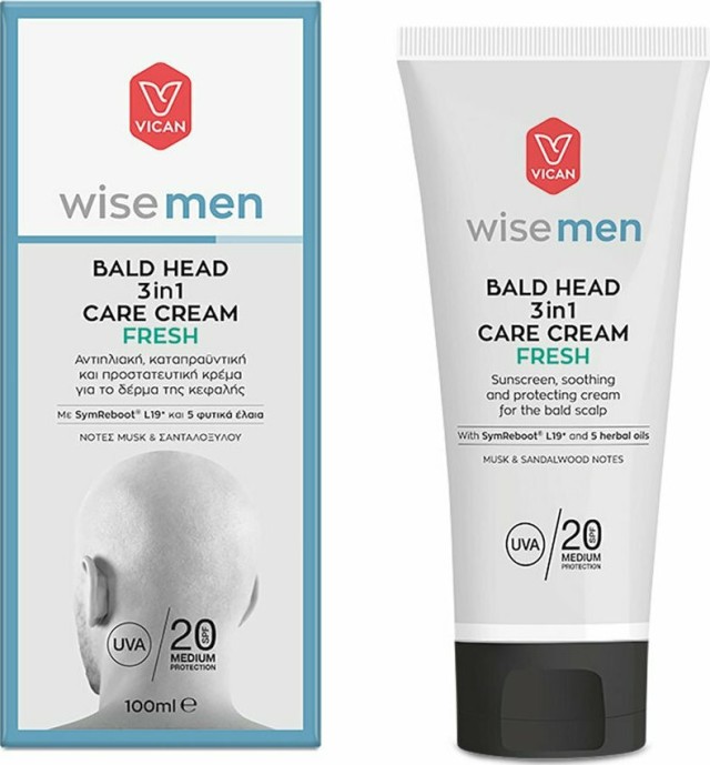 VICAN Wise Men Bald Head Care Fresh Cream, Αντιηλιακή, Καταπραϋντική & Προστατευτική Κρέμα Για Το Δέρμα Της Κεφαλής 100ml