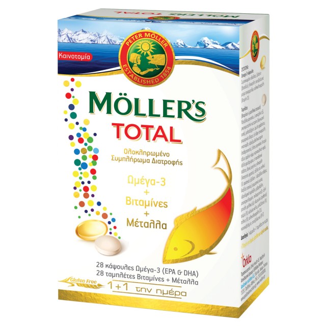 Mollers Total Ολοκληρωμένο Συμπλήρωμα Διατροφής Mollers με Ω3 28caps & Βιταμίνες & Μέταλλα 28tabs Mollers