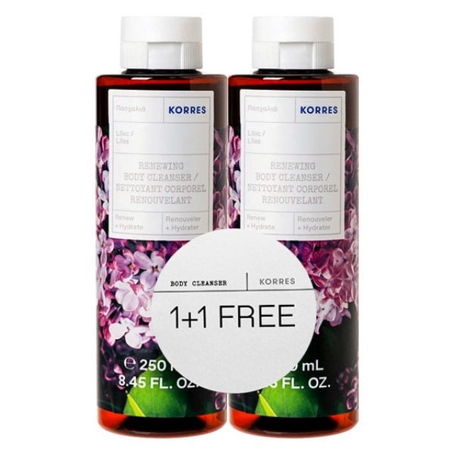 KORRES 1+1 Δώρο Πακέτο Προσφοράς Renewing Body Cleanser Lilac Αφρόλουτρο Gel Πασχαλιά, 2x250ml