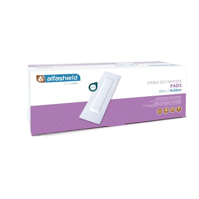 Alfashield Self Adhesive Pads Αποστειρωμένα Αυτοκόλλητα Επιθέματα 9x30cm 50τμχ