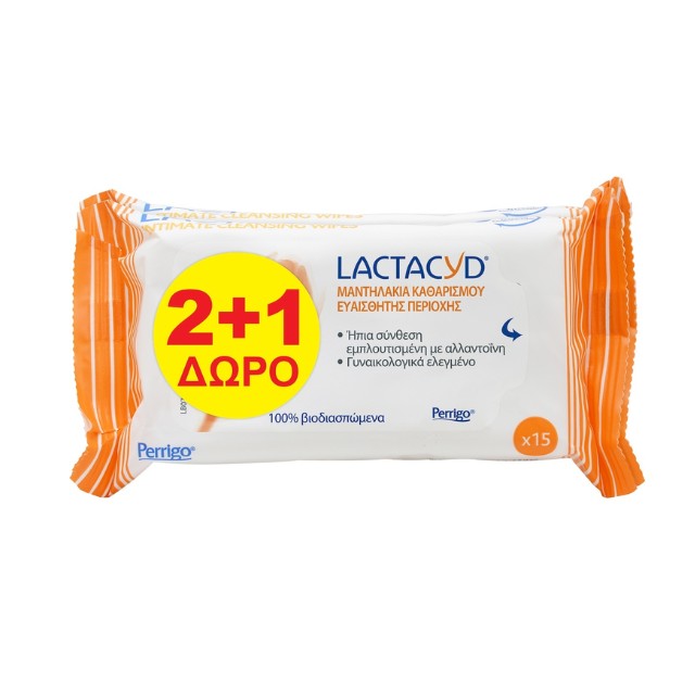 Lactacyd Πακέτο Intimate Wipes Μαντηλάκια Καθαρισμού Ευαίσθητης Περιοχής 3x15τμχ