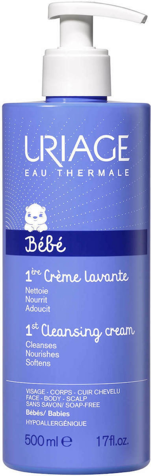 URIAGE Eau Thermale Bebe 1st Cleansing Cream, Γαλάκτωμα Σώματος για το Ευαίσθητο Βρεφικό Δέρμα, 500ml
