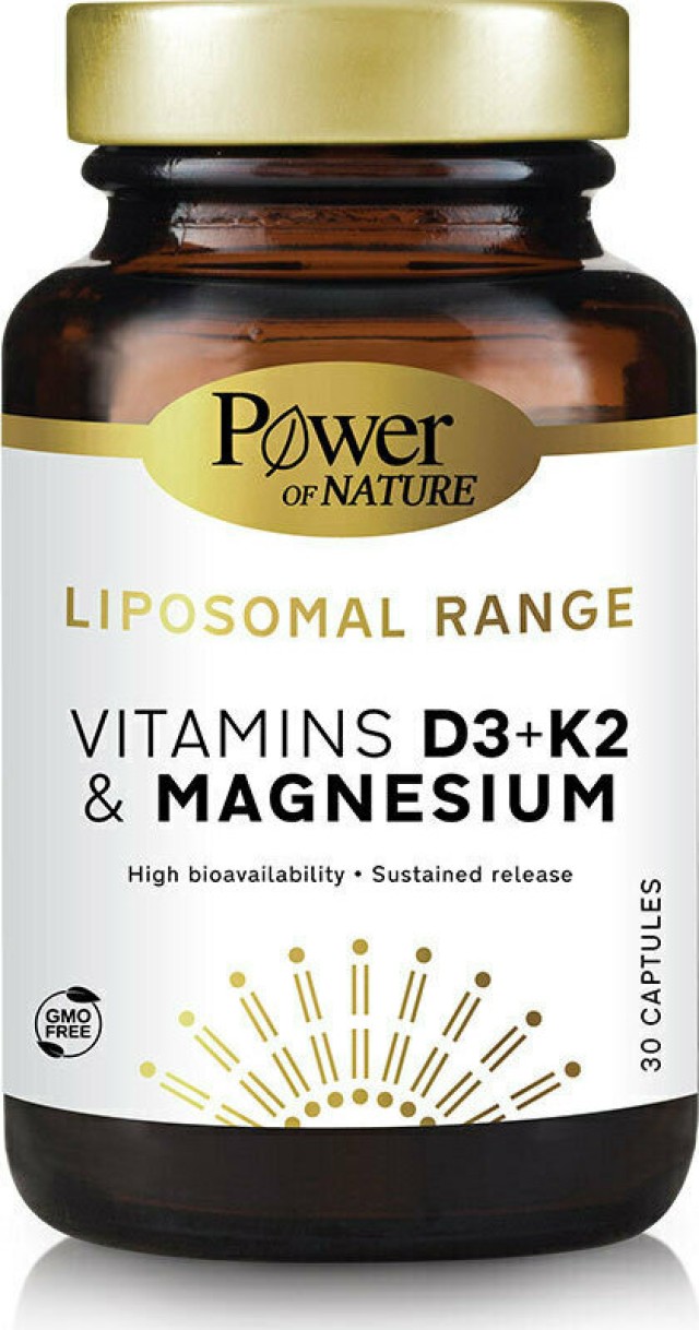 POWER HEALTH Liposomal Range Vitamins D3+K2 & Magnesium, Συμπλήρωμα Διατροφής για την Υγεία των Οστών, των Μυών & την Καλή Απορρόφηση του Ασβεστίου & του Φωσφόρου 30caps