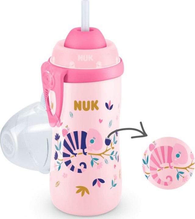 NUK Παγουράκι 12m+ Flexi Cup Που Αλλάζει Χρώμα Με Καλαμάκι Σιλικόνης Σε Ροζ Χρώμα (10.255.575), 300ml