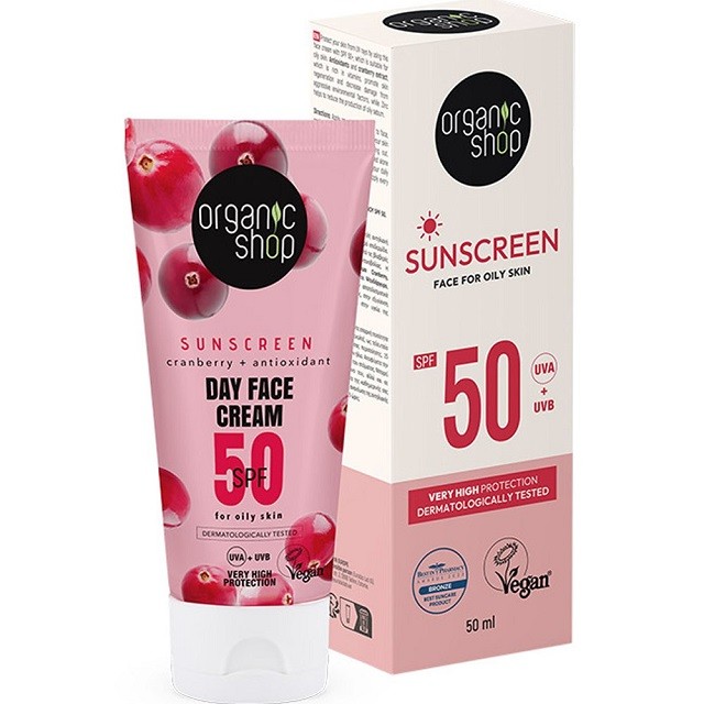 Natura Siberica Organic Shop Sunscreen Face For Oily Skin SPF50 Αντηλιακό Προσώπου Με Κράνμπερι, 50ml