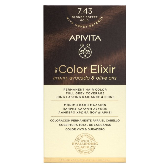 Apivita My Color Elixir No 7.43 Βαφή Μαλλιών Μόνιμη Ξανθό Χάλκινο Μελί