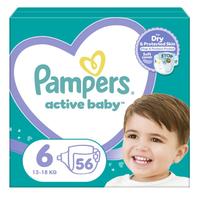 Pampers Active Baby Πάνες Νο6 (13-18 kg) 56 τεμάχια