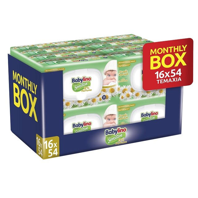 Babylino Sensitive Monthly Box Μωρομάντηλα Χωρίς Άρωμα (16x54τμχ), 864 Τεμάχια