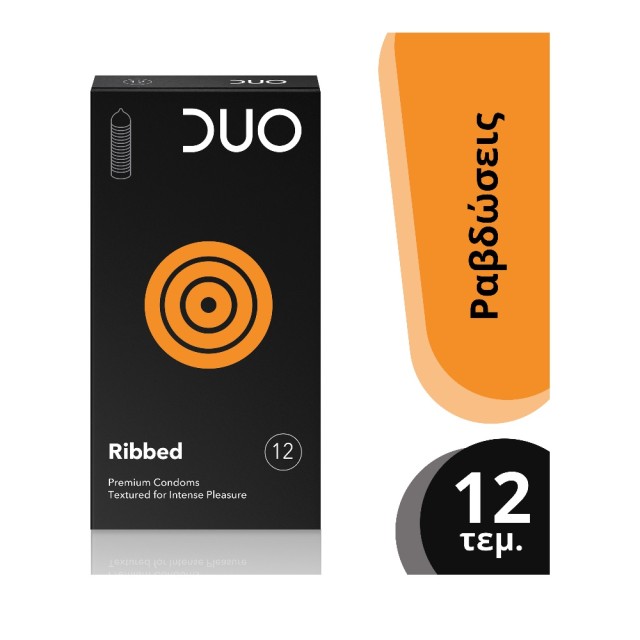 DUO Προφυλακτικά Premium Ribbed Με Ραβδώσεις για Εντονη Διέγερση, 12τμχ