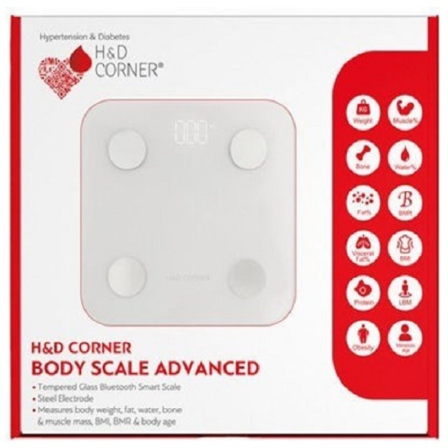 H&D Corner Body Scale Advanced Ζυγαριά Για Μέτρηση Σωματικού Λίπους Με Γυαλί Λευκό, 1τμχ