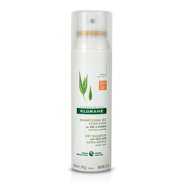 KLORANE Oat Milk Dry Shampoo Ultra-Gentle, Ξηρό Σαμπουάν με Γαλάκτωμα Βρώμης για Καστανά-Σκούρα Μαλλιά, 150ml