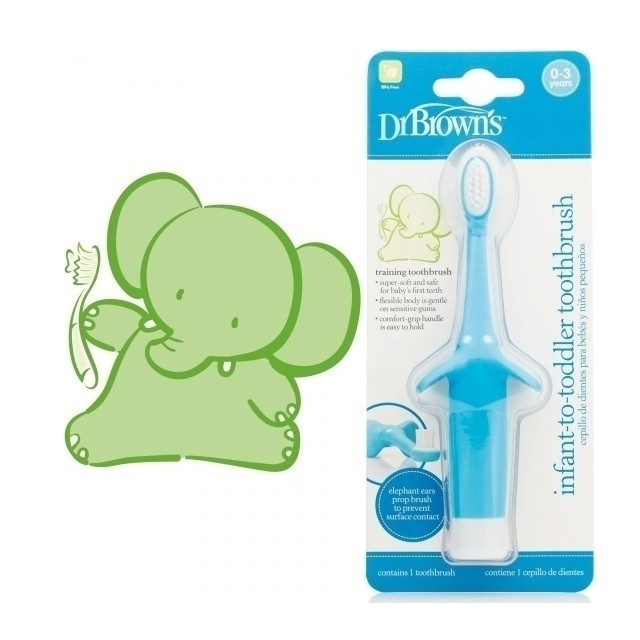 Dr. Browns Infant-to-Toddler Toothbrush 0-3 Years, Οδοντόβουρτσα Για Βρέφη & Μικρά Παιδιά, 0-3 ετών, Μπλέ Ελεφαντάκι, 1τμχ