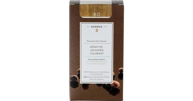KORRES Argan Oil Advanced Colorant Μόνιμη Βαφή Μαλλιών 8.0 Ξανθό Ανοιχτό Φυσικό 50ml