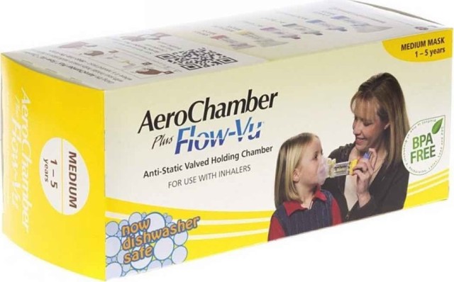 AeroChamber Plus Flow-Vu Παιδικός Aεροθάλαμος Eισπνοών με Μεσαία Mάσκα για 1-5 ετών με Κίτρινο Χρώμα 1τμχ.