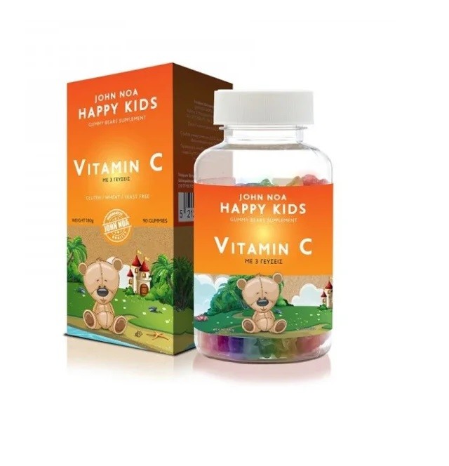 JOHN NOA Happy Kids Vitamin C Gummy Bears Συμπλήρωμα Διατροφής Με Βιταμίνη C Για Παιδιά Με 3 Γεύσεις, 90 Ζελεδάκια