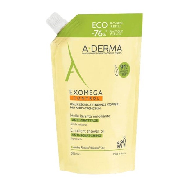 A-Derma Exomega Control Emollient Shower Oil Μαλακτικό Λάδι Καθαρισμού Σώματος Για Ατοπικό Δέρμα (Ανταλλακτικό), 500ml