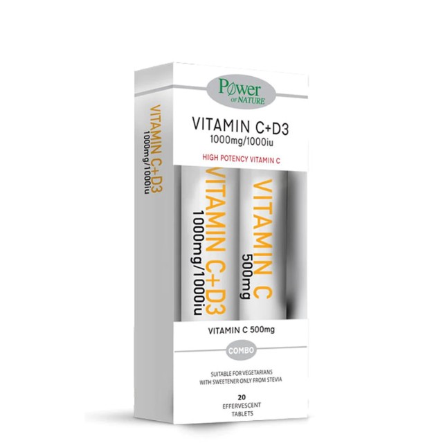 Power Health Power of Nature Vitamin C+D3 1000MG/1000IU 20 Αναβράζοντα Δισκία & Δώρο Vitamin C 500mg