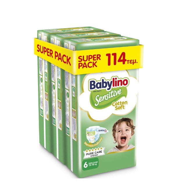 Babylino Sensitive Cotton Soft No.6 13-18 Kg Super Pack Βρεφικές Πάνες 114τμχ