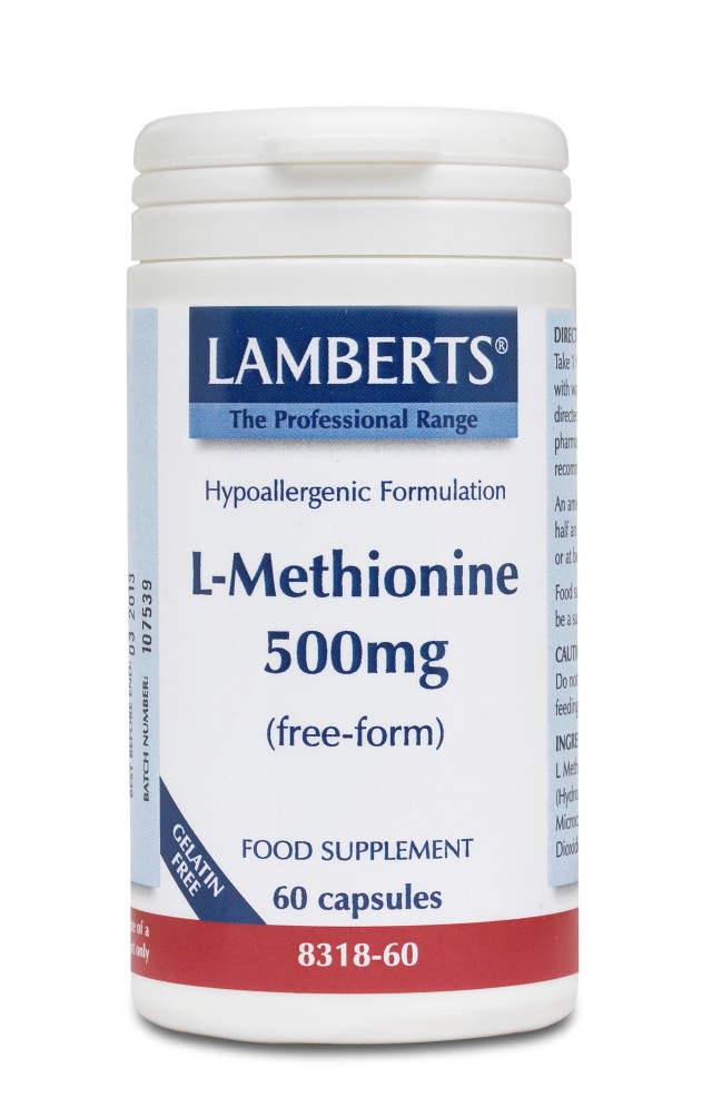 LAMBERTS L-Methionine 500μg, Σημαντικό Αμινοξύ στην Ανάπτυξη & Επιδιόρθωση των Ιστών 60 caps 8318-60