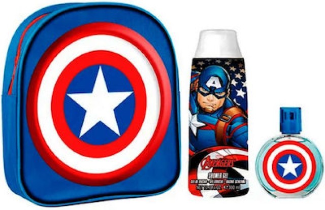 AIR-VAL Captain America Πακέτο Τσάντα Πλάτης + Παιδικό Άρωμα Eau De Toilette 50ml + Gel Αφρόλουτρο & Σαμπουάν 2σε1 300ml