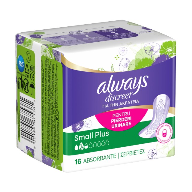 Always Discreet Small Plus Γυναικείες Σερβιέτες Ακράτειας Κανονικής Ροής 16τμχ