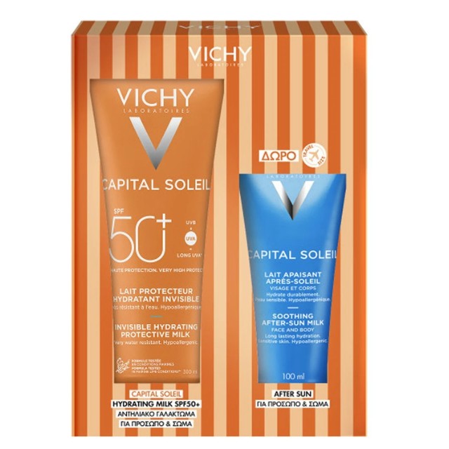 Vichy Πακέτο Capital Soleil Invisible Hydrating Protective Milk SPF50+ 300ml & Δώρο After Sun Milk 100ml
