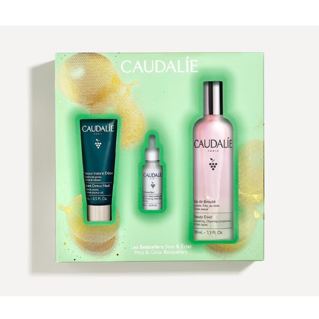 Caudalie Prep & Glow Πακέτο Detox Mask 15ml & Brightening Dark Spot Serum 10ml & Beauty Elixir 100ml