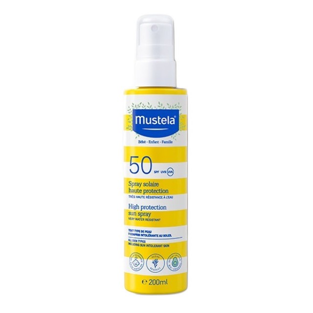 MUSTELA High Protection Sun Spray Spf50, Βρεφικό Αντηλιακό Γαλάκτωμα Προσώπου Σώματος Υψηλής Προστασίας Για Όλη Την Οικογένεια, 200ml