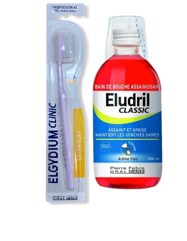ELGYDIUM Eludril Classic Promo Pack Στοματικό Διάλυμα κατά της Πλάκας 500ml & Clinic Extra Soft 15/100 Οδοντόβουρτσα 1τμχ (το Δεύτερο Προϊόν με 1€)