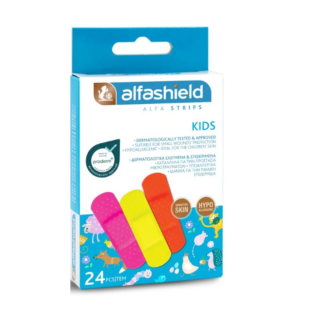 Alfashield Strips Kids Υποαλλεργικά Αυτοκόλλητα Επιθέματα για Παιδιά σε 2 Μεγέθη 24Τμχ