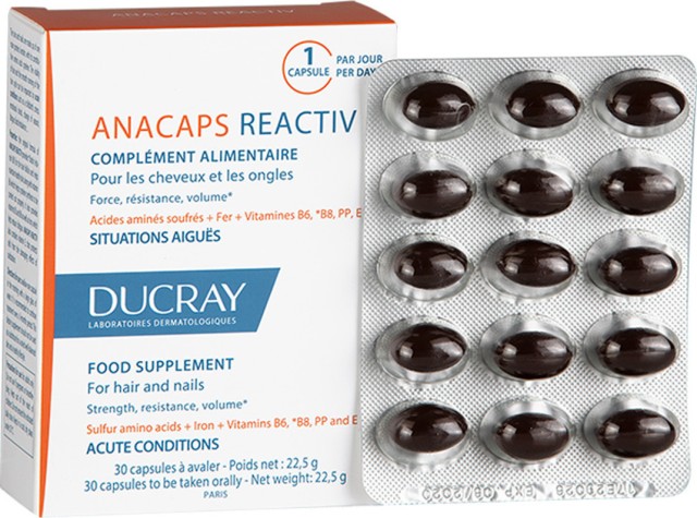 DUCRAY Anacaps Reactiv, Συμπλήρωμα κατά της Αντιδραστικής Τριχόπτωσης, 30 caps