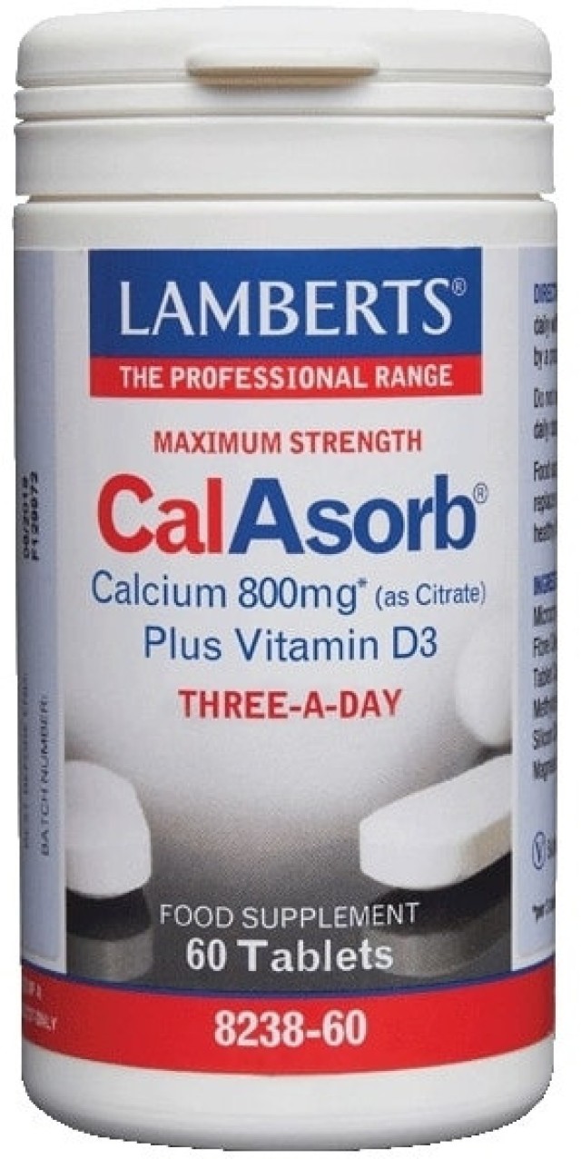 Lamberts Calasorb 800mg Plus Vitamin D3 Maximum Strength Ασβέστιο Υψηλής Απορρόφησης & Βιταμίνη D3, 60Tabs 8238-60