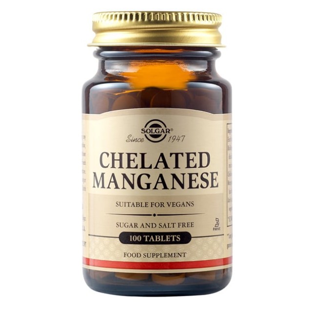 Solgar Chelated Manganese Συμπλήρωμα Διατροφής, 100 Ταμπλέτες