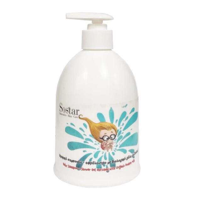 Sostar Baby Shampoo & Shower Gel Απαλό Βρεφικό Σαμπουάν & Αφρόλουτρο Με Βιολογικό Γάλα Γαϊδούρας, 500ml