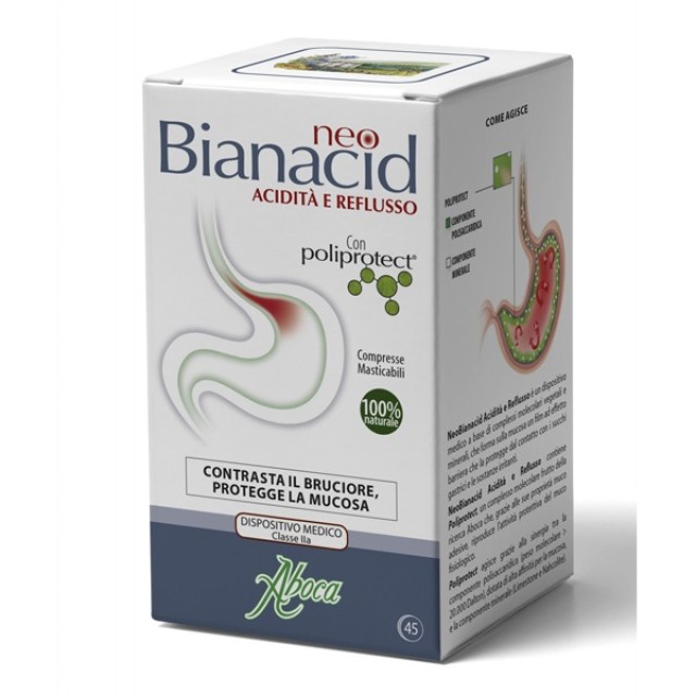 Aboca Neo Bianacid για την Οξύτητα & Παλινδρόμηση του Γαστροοισοφαγικού Βλεννογόνου, 45 chew. tabs