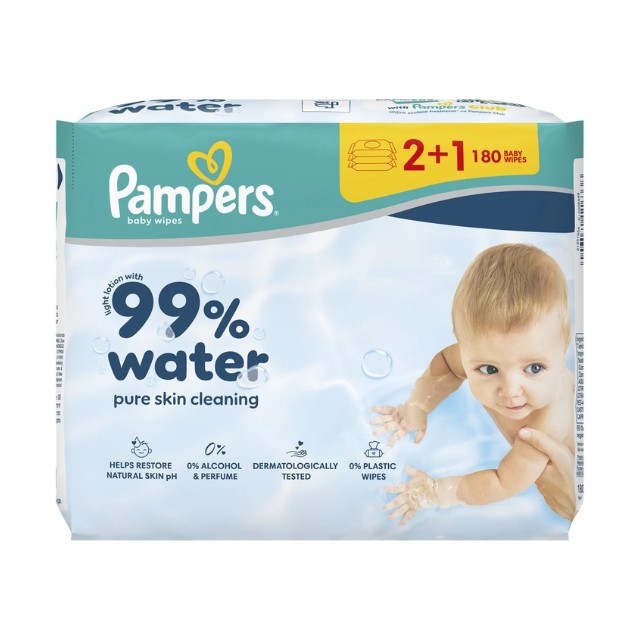 Pampers Μωρομάντηλα 99% Water (3x60 Τεμάχια) 180 Τεμάχια