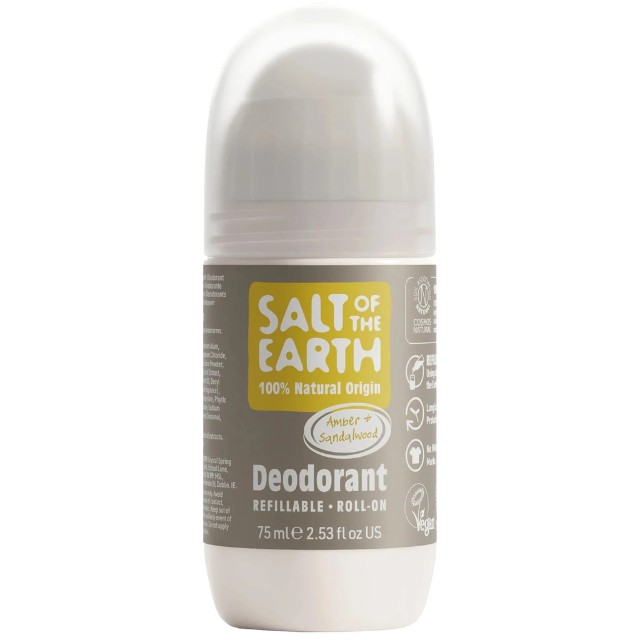 Salt of the Earth Natural Refillable Επαναγεμιζόμενο Αποσμητικό Roll-On Amber & Sandalwood 75ml