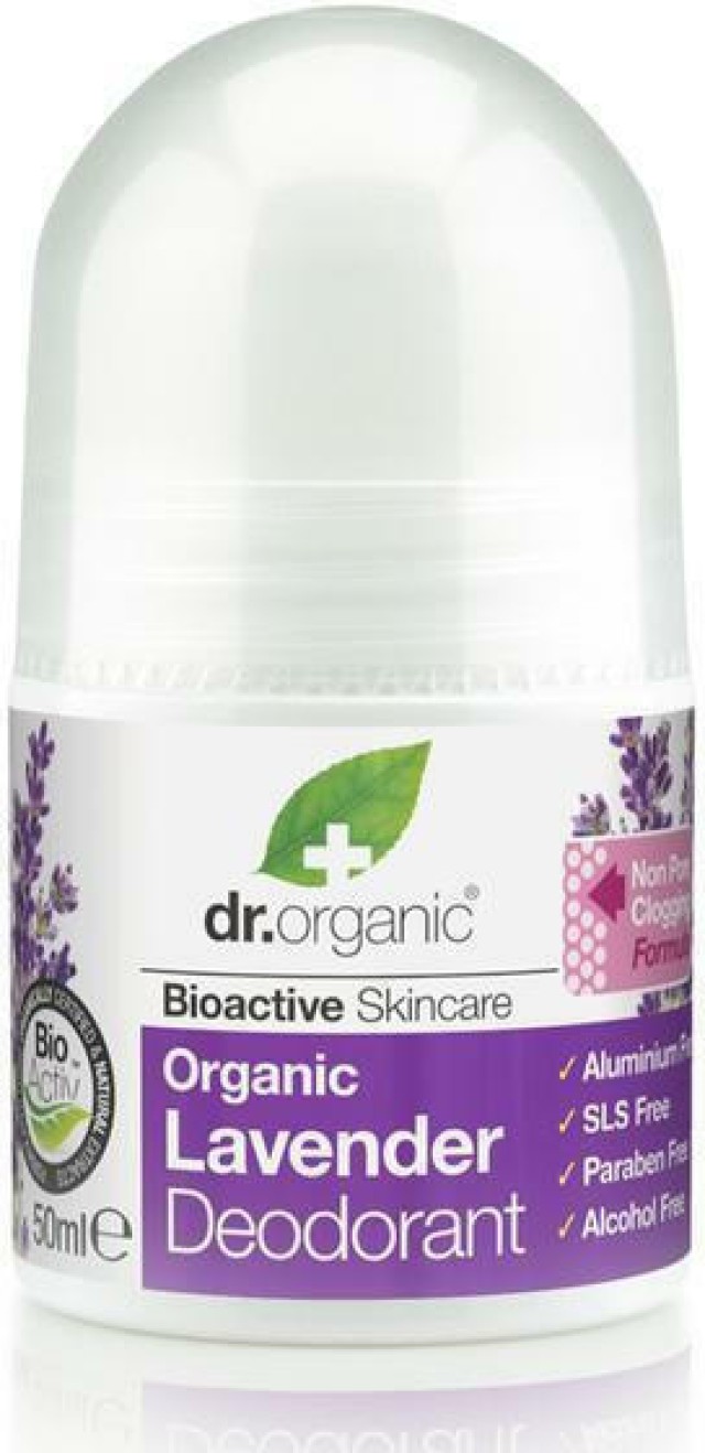 DR.ORGANIC Deodorant Roll On Lavender Αποσμητικό με Βιολογική Λεβάντα, 50ml