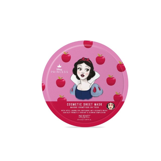 Mad Beauty Princess Snow White Cosmetic Sheet Mask, Μάσκα Αναζωογόνησης Προσώπου Με Άρωμα Μήλου, 25ml