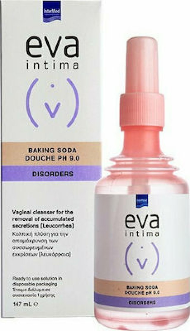 INTERMED Eva Intima Douche Baking Soda pH 9.0, Κολπική Πλύση με Σόδα για Απομάκρυνση των Συσσωρευμένων Εκκρίσεων, 147ml