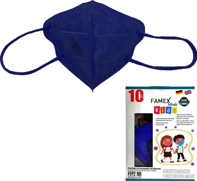 Famex KIDS Mask FFP2 NR Blue, Σκούρο Μπλε Παιδική Μάσκα Μιας Χρήσης τύπου FFP2, 10τμχ