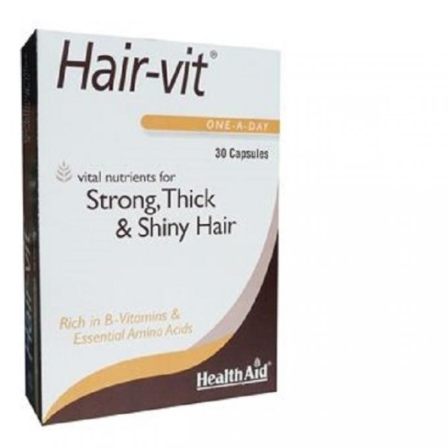HEALTH AID Hair-Vit Συμπλήρωμα Διατροφής με Βιταμίνες, Μέταλλα, Ιχνοστοιχεία & Αμινοξέα για Υγιή Μαλλιά 30 κάψουλες