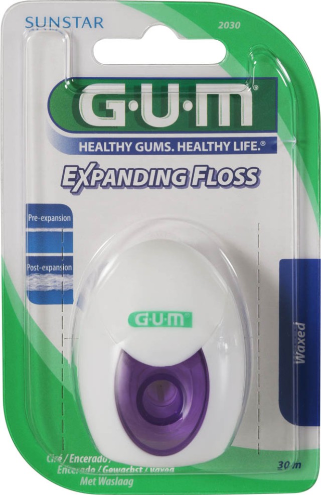 GUM Expanding Floss 2030 Κερωμένο Οδοντικό Νήμα που Διαστέλλεται Κατά την Χρήση, 30m