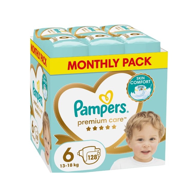 Pampers Premium Care Jumbo Pack No.6 (13-18kg) Βρεφικές Πάνες 128τμχ