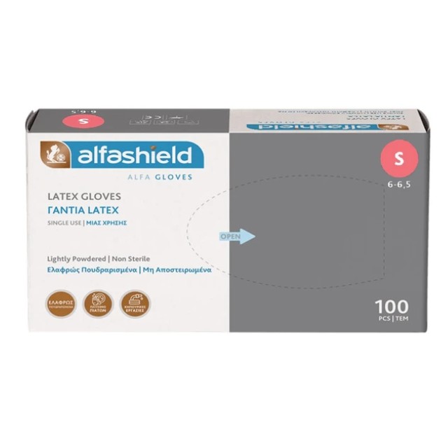 Alfashield Γάντια Latex Ελαφρώς Πουδραρισμένα Small Μη Αποστειρωμένα 100τμχ