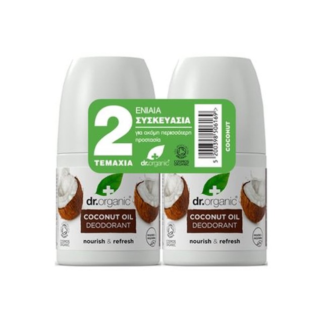 Dr. Organic Αποσμητικό Roll On Πακέτο Coconut Oil 2x50ml