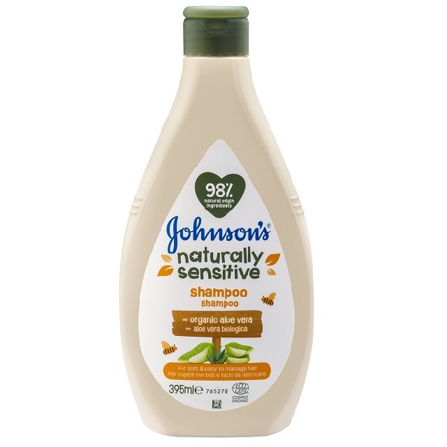 Johnsons Naturally Sensitive Shampoo Βρεφικό Σαμπουάν Με Οργανική Aloe Vera, 395ml
